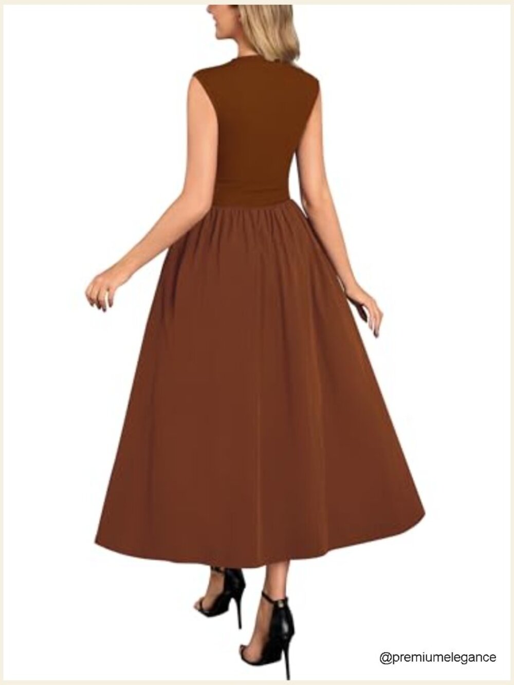 Women's Retro Half Collar Sleeveless Swing Dress with Pockets - Picture 2 of 7
